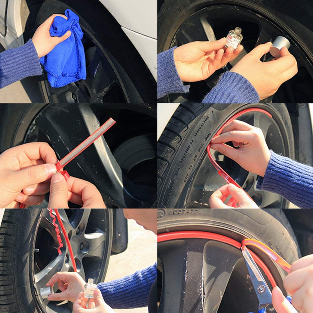 SUNNY Wheel Rim Protector 8M Easy Adhesive Tape PVC Material Wheel Protection Anti-Scratch Rim Guard Motorcycle Wheel (Red)