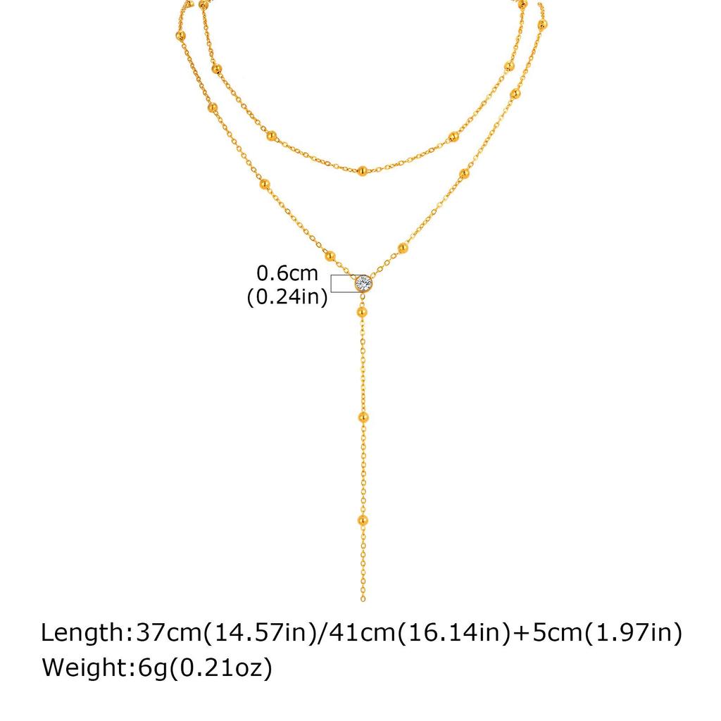 Women's Stainless Steel Double Layer Y-Shaped Gold Tassel Necklace