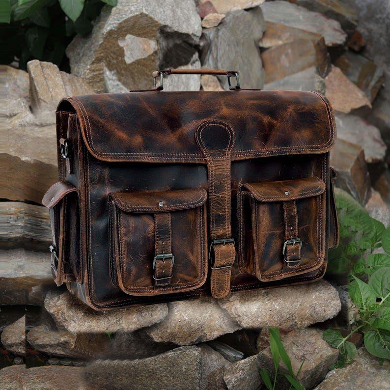 Handmade Leather Messenger Bag Full Grain Buffalo Leather Office Briefcase Bag for Men and Women Leather Laptop Bag Satchel Shoulder Bag