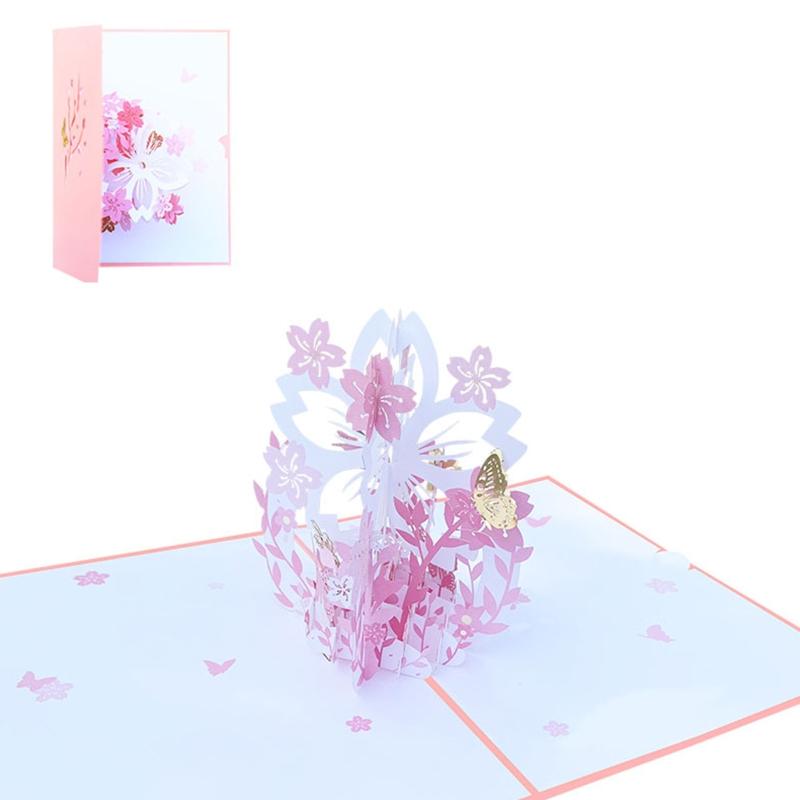 Handmade 3D Greeting Cards Cherry Blossom Basket Pop Up Card for Mother's Day Anniversary Valentine's Day Wedding Birthday Gifts