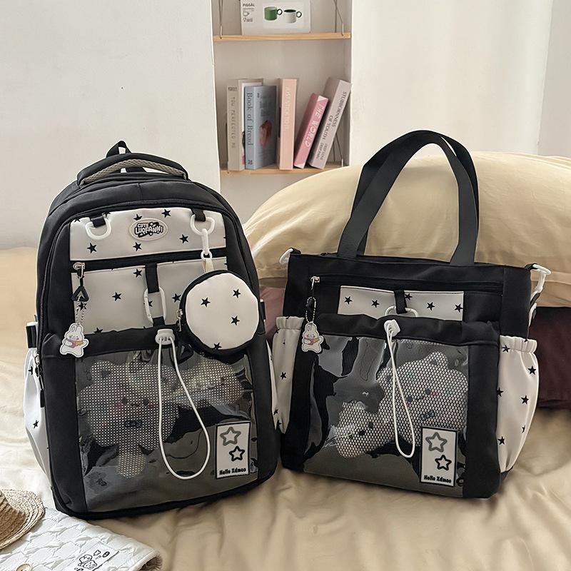 Schoolbag Korean version of the star large-capacity backpack high value junior high school college student schoolbag cute girl transparent pain bag