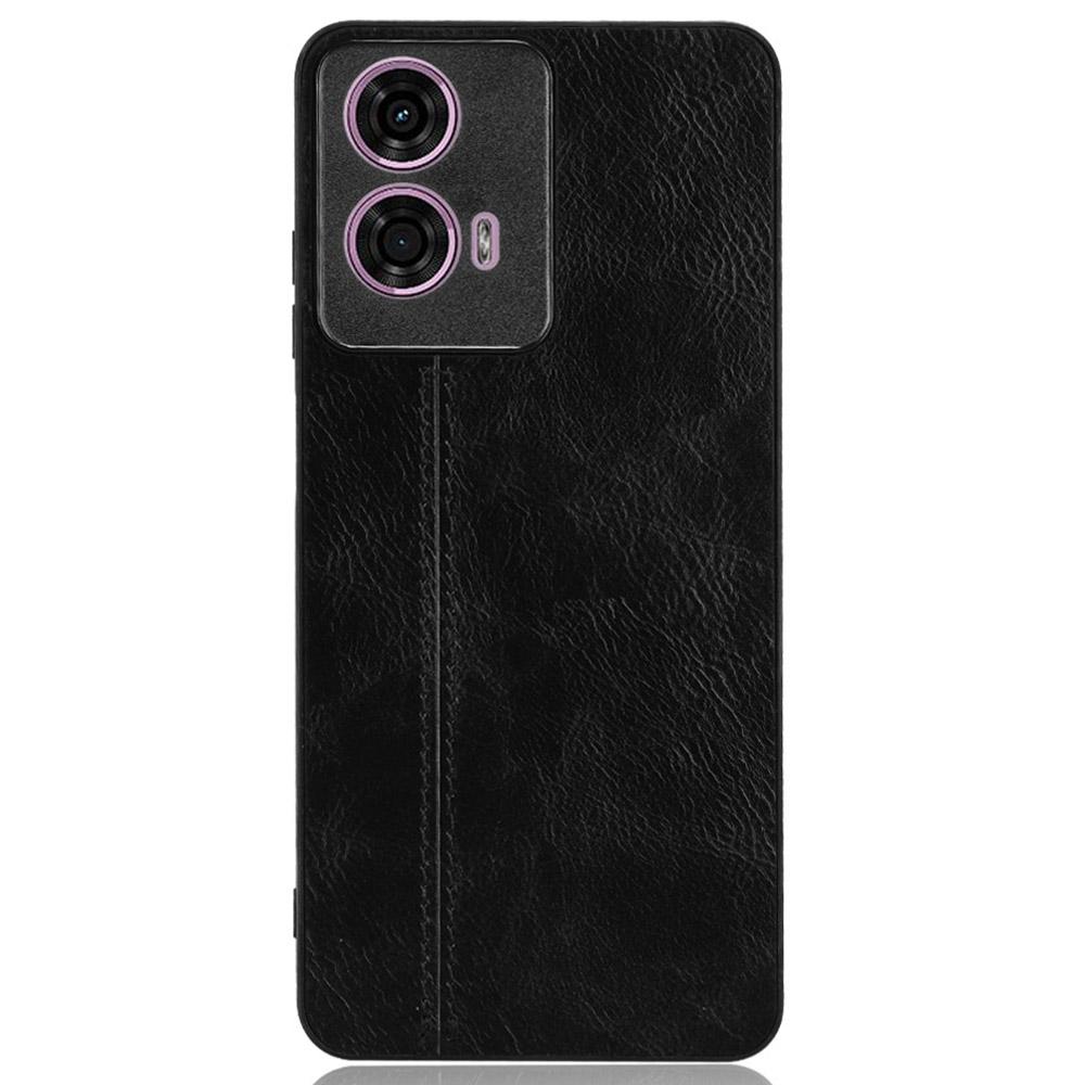 

Для Motorola Moto E14 4G Чехол Кожа со строчкой + ПК + ТПУ Гибридная накладка на телефон Black