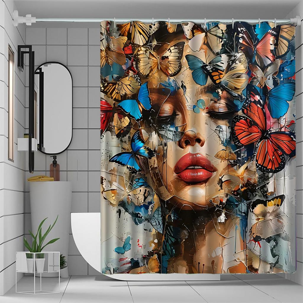 Artistic Butterfly Face Shower Curtain: Embrace the Bold Design, Soft Fabric, and Creative Vibes for Your Unique Bathroom