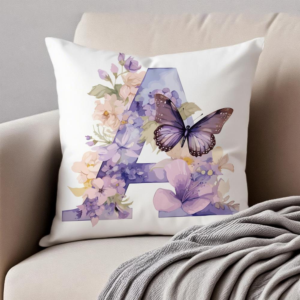 Creative Letters Floral Print Cushion Cover Pillowcase Antidustmite Invisible Zipper Short Plush Sofa Cushion