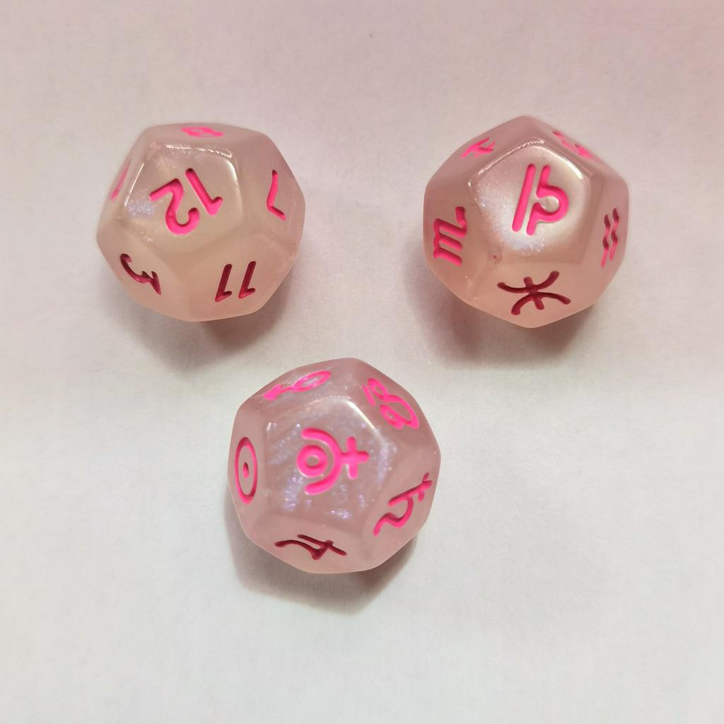 3 stuks/set Rune Dice 8-zijdige/12-zijdige gekleurde polyhedrale dobbelstenen Constellation Mysterious Erudite Luck Dice voor Party Playing Cards Bordspel