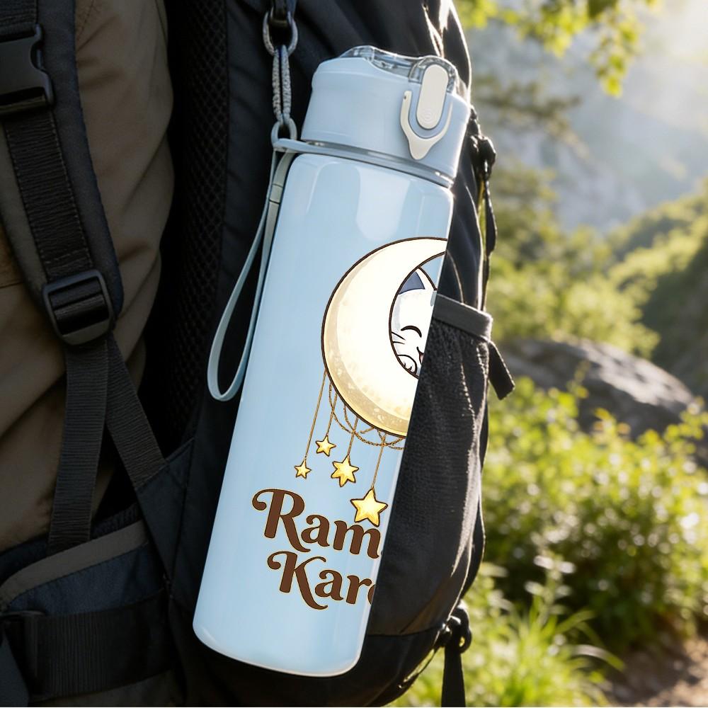 1PC Ramadan Moon Art 750ml Color Plastic Sports Water Bottle Leakproof Flip Straw Lid Suitable for Sports Office Home Use