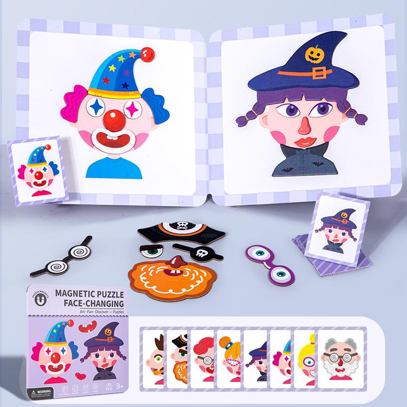 Montessori Magnetic Dress-Up Jigsaw Puzzle Wooden Toy for Children Educational Cognition Game Parent-Child Interactive Learning