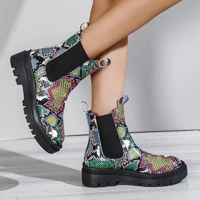 Fashion Chunky Heel Ankle Boots Women Snake Pattern Chelsea Boots Platform Women's Fashion Luxury Boot Spring Autumn Shoes for Woman