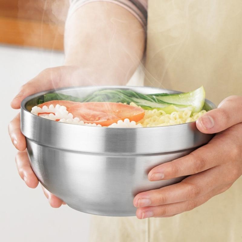 Double Layer Bowl Metal Food Serving Dishes Stainless Steel Bowl for Outdoor Use Dishwasher Safe Soup Bowl Kitchenwares
