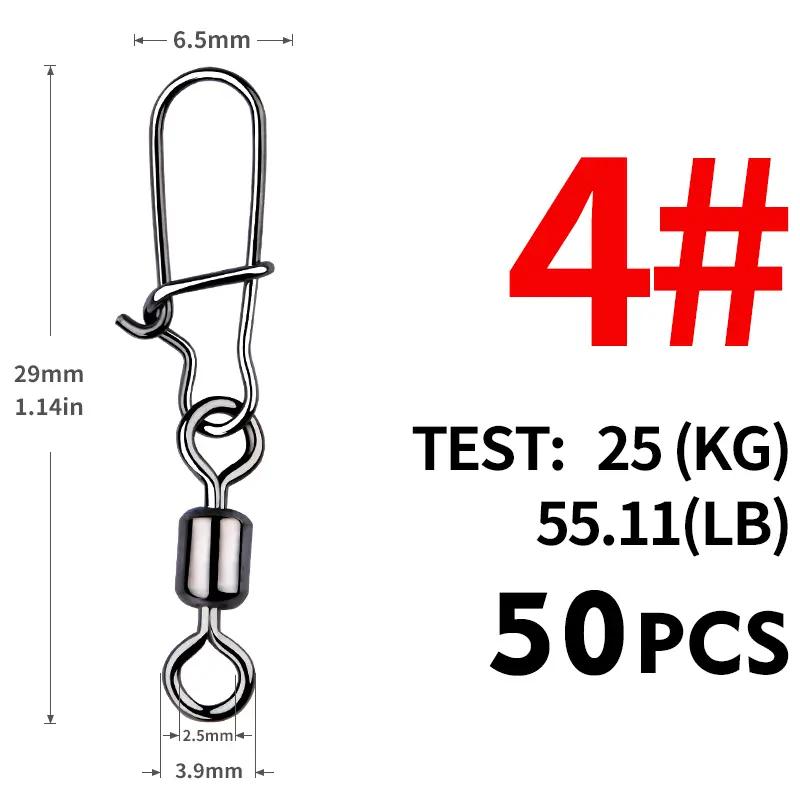 50pcs/box Heavy-Duty Ball Bearing Fishing Swivels Snaps with 8-Shaped Swivel Rings Stainless Steel for Saltwater Lure Connector 260319