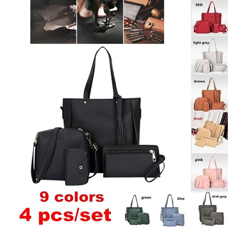 9 Colors Ladies Leather Bag Set 4Pcs Shoulder Bag Handbag Messenger Bag Set