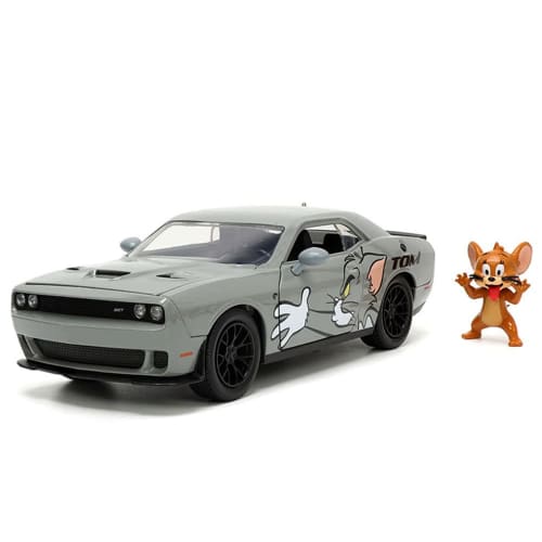 JADA TOYS 1/24 Scale Tom and Jerry Figure & Dodge Challenger Hellcat Hollywood Ride TOM & JERRY 33722