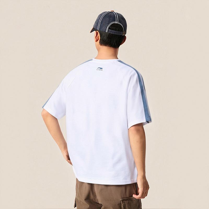 Li-Ning Versatile Pure Cotton Comfortable Casual Breathable Short Sleeve T-Shirt Unisex tops Off-White AHSW855-1