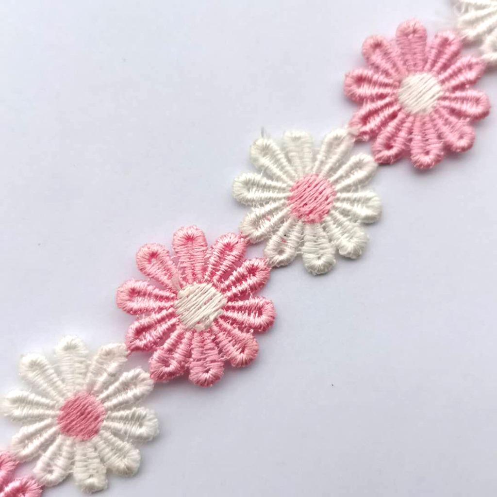 15 Yards/Roll 2.5cm Daisy Sunflower Lace Trim Water-soluble Embroidered Polyester Ribbon for DIY Crafts Sewing Clothing Decors