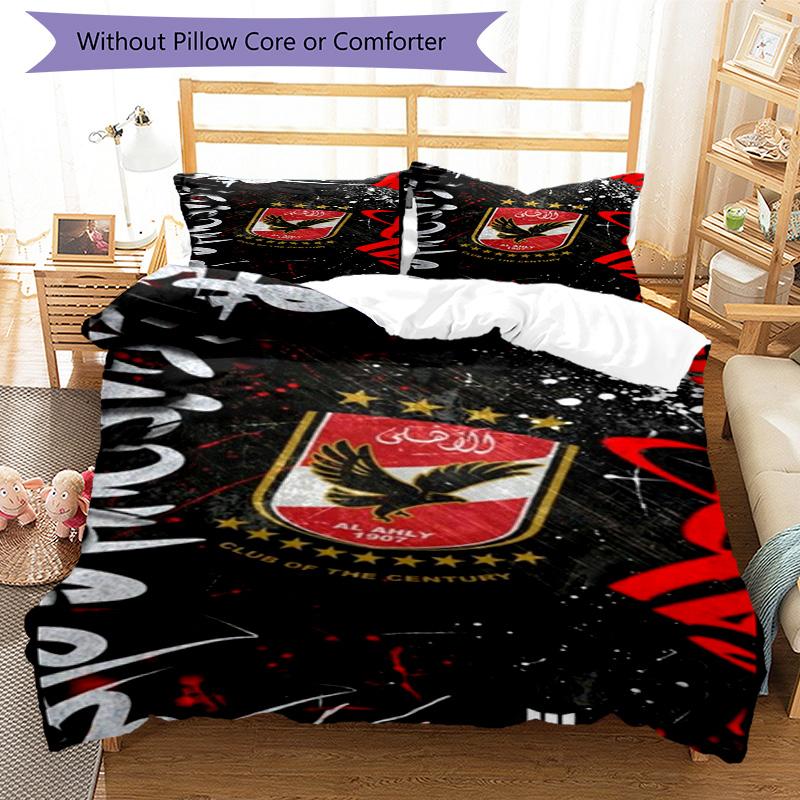 Ahly Football Club Printed Pattern Duvet Cover Set – Includes 1 Duvet Cover and 2 Matching Pillowcases Bedroom Decor Christmas Gifts