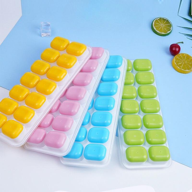 14-piece Ice Cube Tray with Lid - Ice Cube Mold for Home Use - Soft-bottom Ice Tray - Making Ice - Homemade Ice Cubes - Freezing