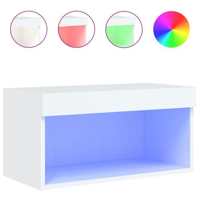 VidaXL Meuble TV avec Lumières LED, Armoire de Télévision Murale avec Rangement, Meuble Télé Suspendu Salon, Moderne, Blanc 837127