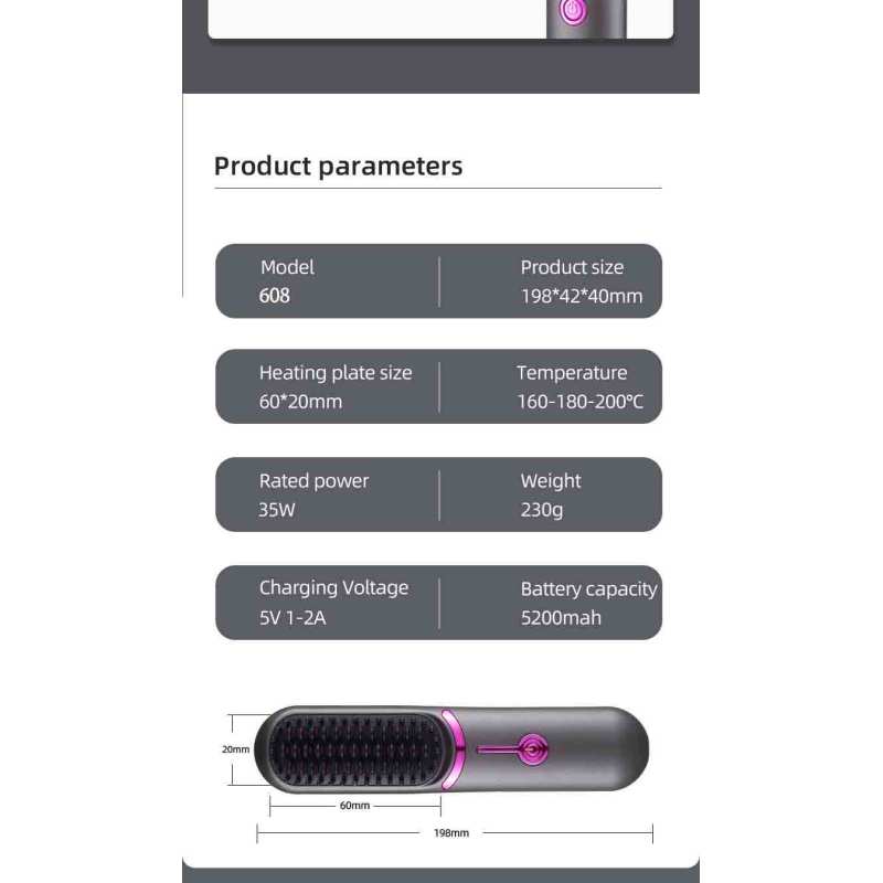 Hair Straightener and Curling Iron USB Rechargeable Styling Comb