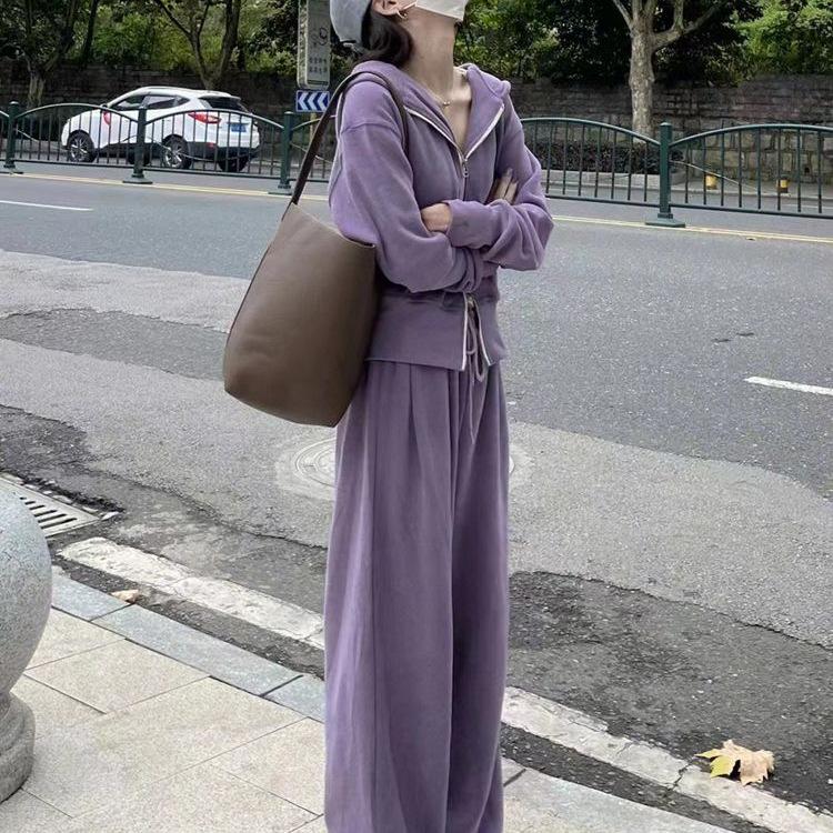 Trendy Korean-Style Slimming Women's Sport Suit: Stylish Spring/Autumn Hoodie & Casual Two-Piece Running Set