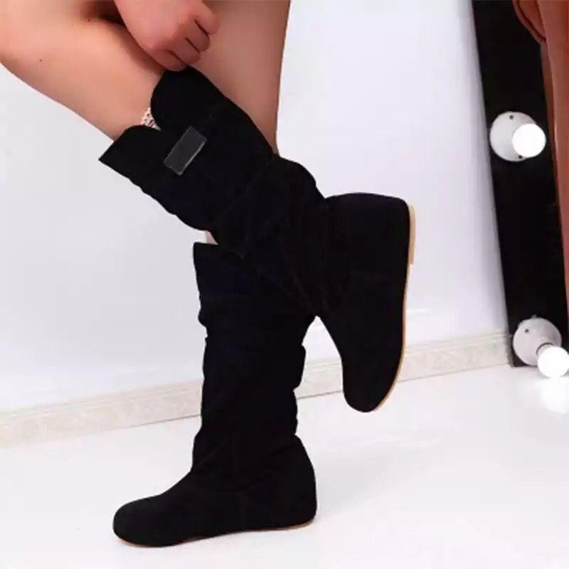 Wish Hot Sale Large Size 4 Flat Bottom Medium Boots Women's Autumn and Winter New Lace Lace Women's Boots Shoes