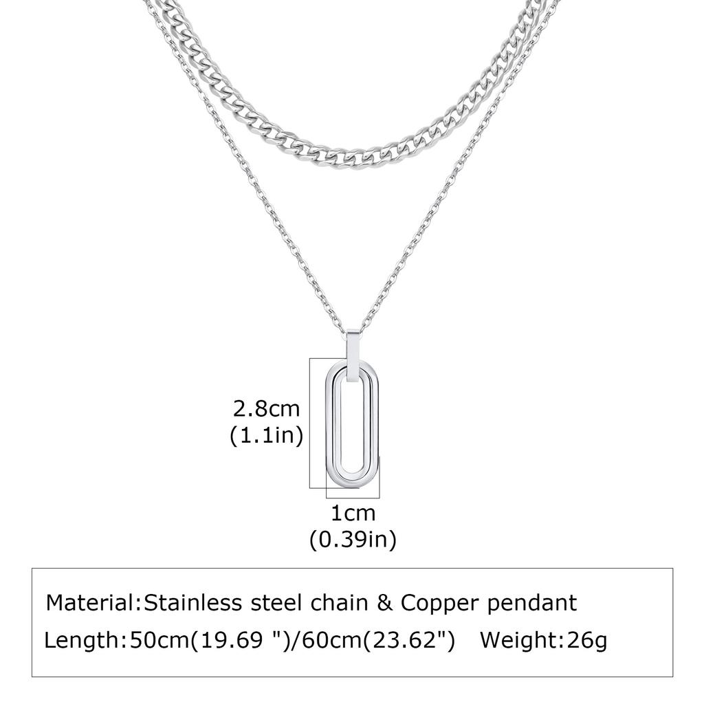 Stylish Geometry Layering Necklaces for Men Women,Silver Color Stainless Steel Rectangle Pendant Neacklace,Birthday Patry Gift