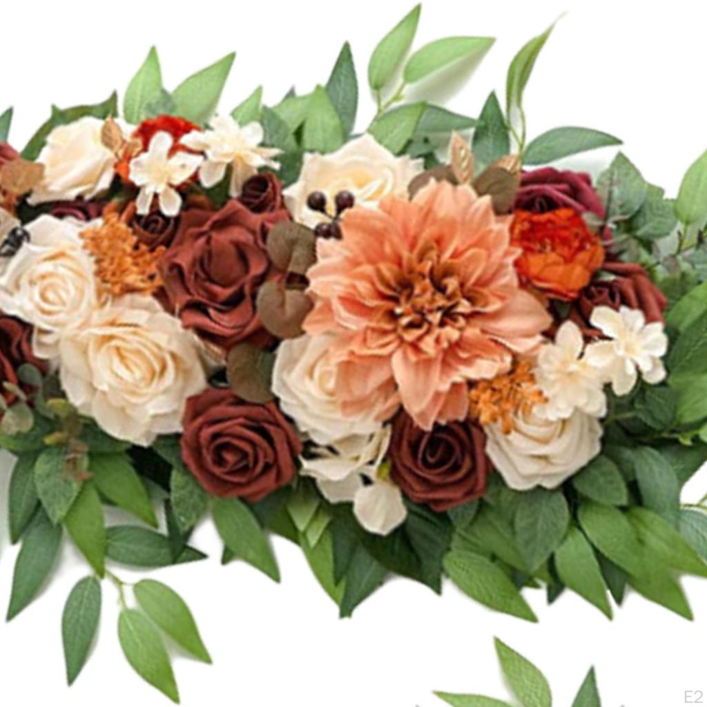 2 Pcs Artificial Floral Swag Centerpiece Wreath Hanging Garland Wedding Flowers for Garden Home