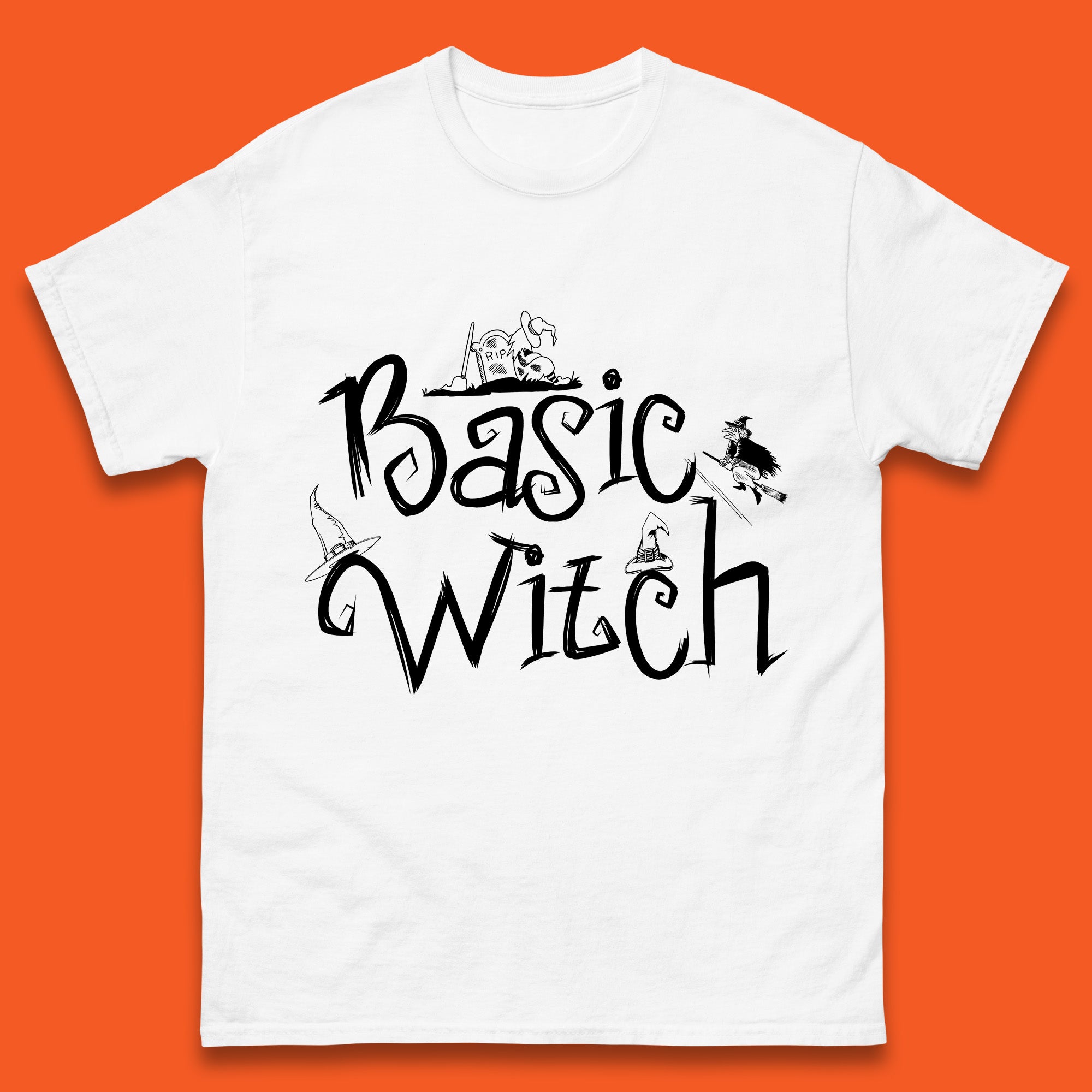 Basic Witch Funny Halloween Witch Horror Spooky Season Mens Tee Top M