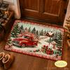 Christmas Red Truck Snowman Candy Cane Welcome Doormat Indoor Outdoor Kitchen Bedroom Non Slip Flannel Rug Home Decor