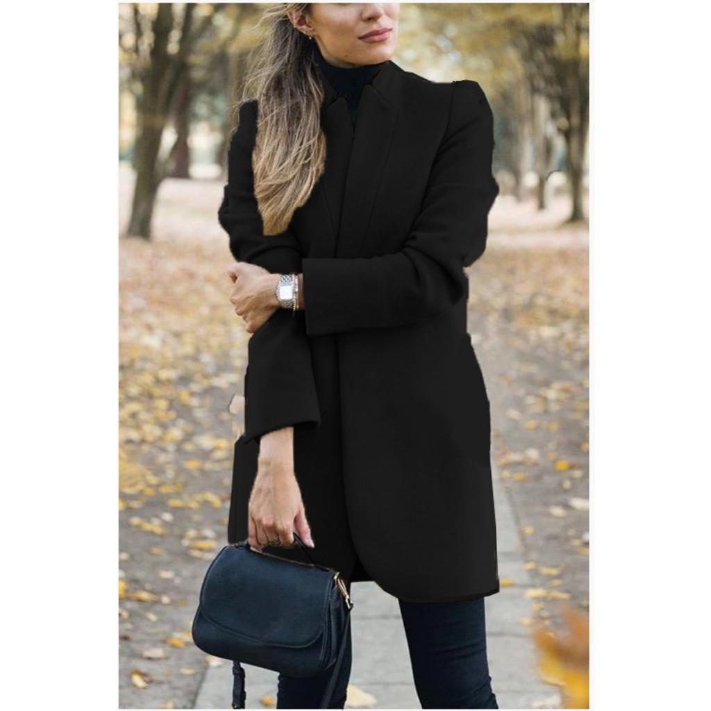 Autumn Winter New Fashion Solid Color Stand Collar Woolen Coat for Women European American Style