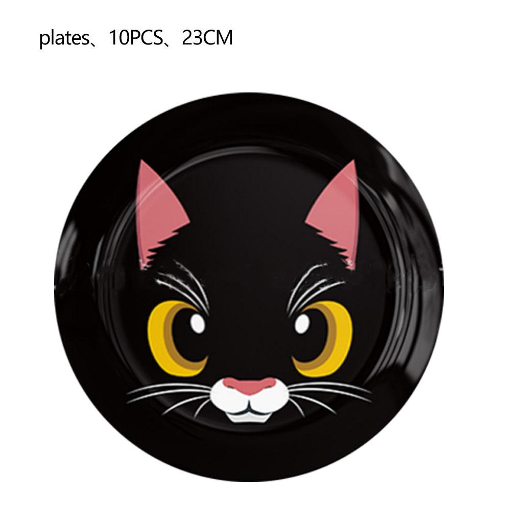 Cartoon Cat Theme Party Disposable Tableware Set White Cat Black Cat Paper Plates Cups Napkins Girls Cat Birthday Party Supplies