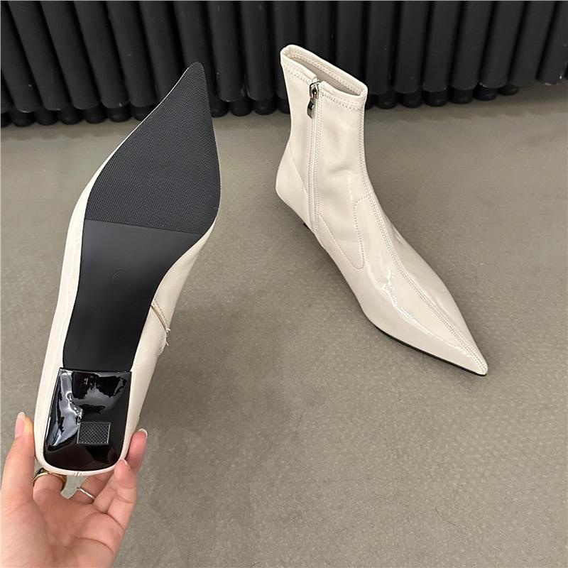 

Вариант из овчины! Французские ботильоны с острым носком, темпераментный каблук-рюмочка и черные короткие ботинки, женские ботинки на эластичной резинке с боковой молнией, тонкий каблук 39 абрикосовый