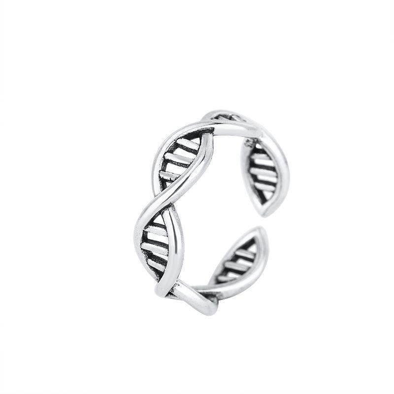 Yintai Fei Retro Mori Style DNA Helix Wave Ring - Trendy Japanese Korean Open Hand Jewelry
