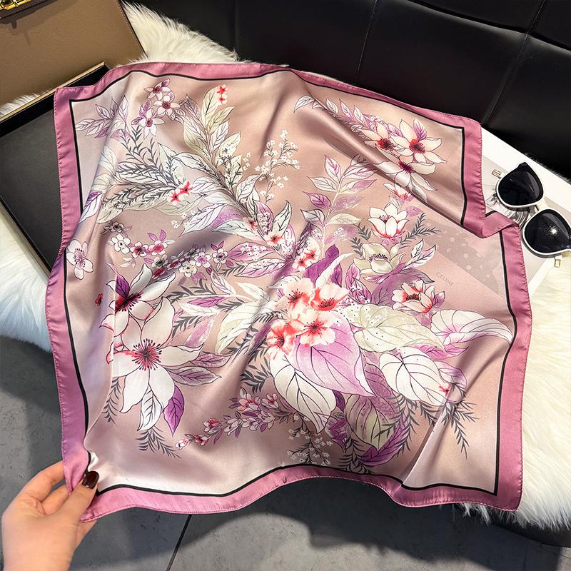 New temperament versatile cotton and linen elegant leaves big flower printing silk scarf scarf headscarf 71 square scarf double-sided