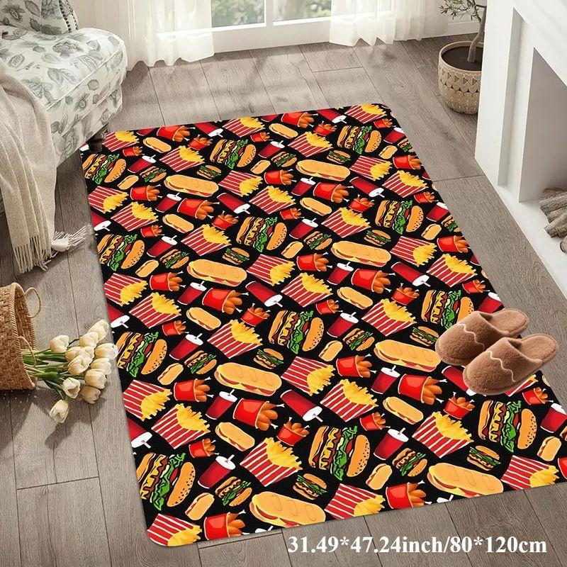 Realistic Pepperoni Pizza Newspaper Background Door Mat Non-Slip Kitchen Floor Rug