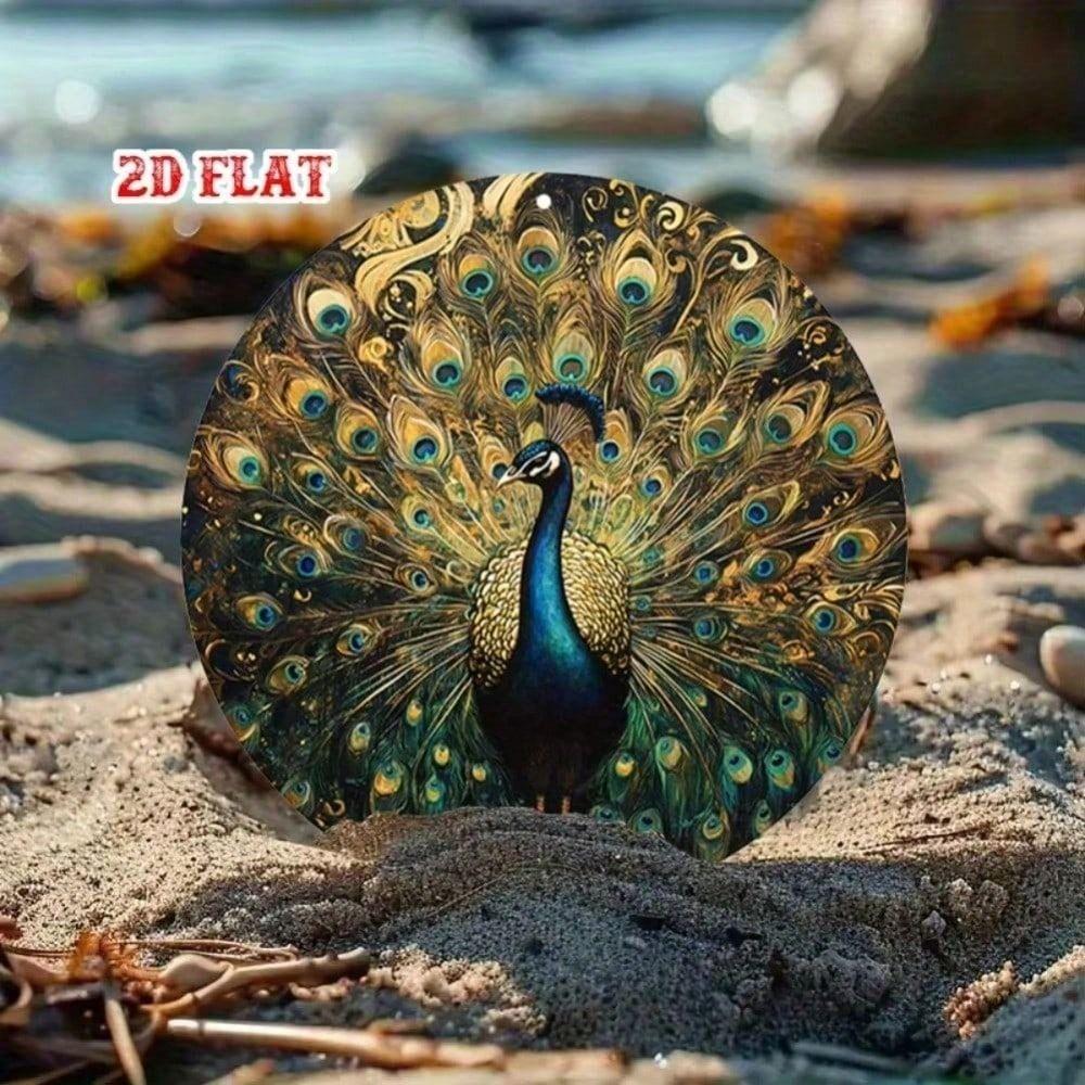 Vintage Blue Gold Peacock Metal Wall Art Decor for Cafe Home