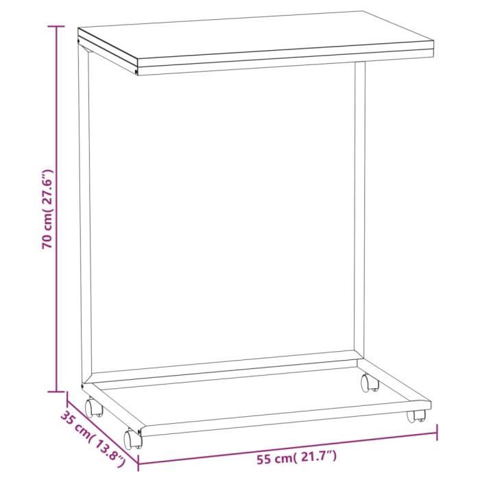 VidaXL Table d'appoint avec roues Noir 55x35x70 cm Bois d'ingénierie 343101