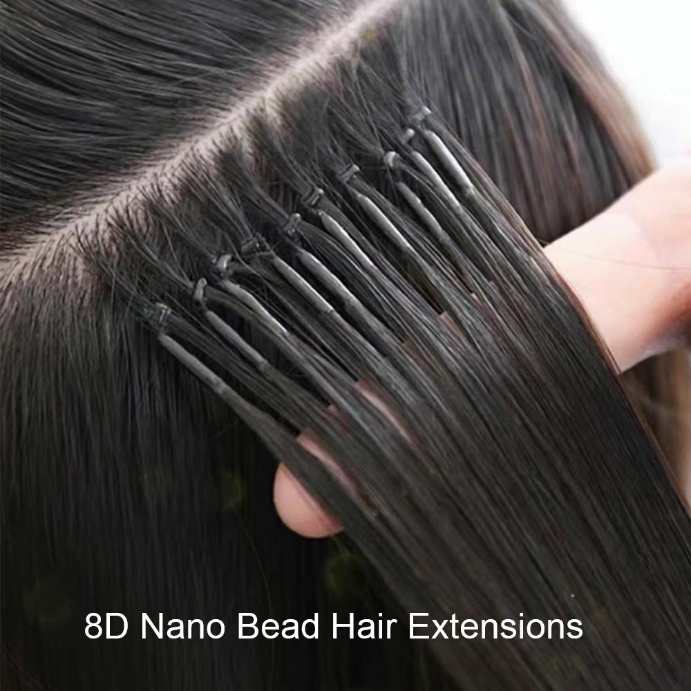 Extensiones de Cabello Humano de Micro-Cuentas 8D Anillo de Silicona Nano Extensiones de Cabello Invisibles Mini Cuentas de Silicona Negro Marrón Rubio Cabello Humano
