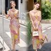 Floral dress summer belt fashion retro one-piece knee vacation long skirt