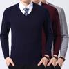 Herre V-hals Vinterstrikket Sweater - Tyk & Varm Pullover til Midaldrende