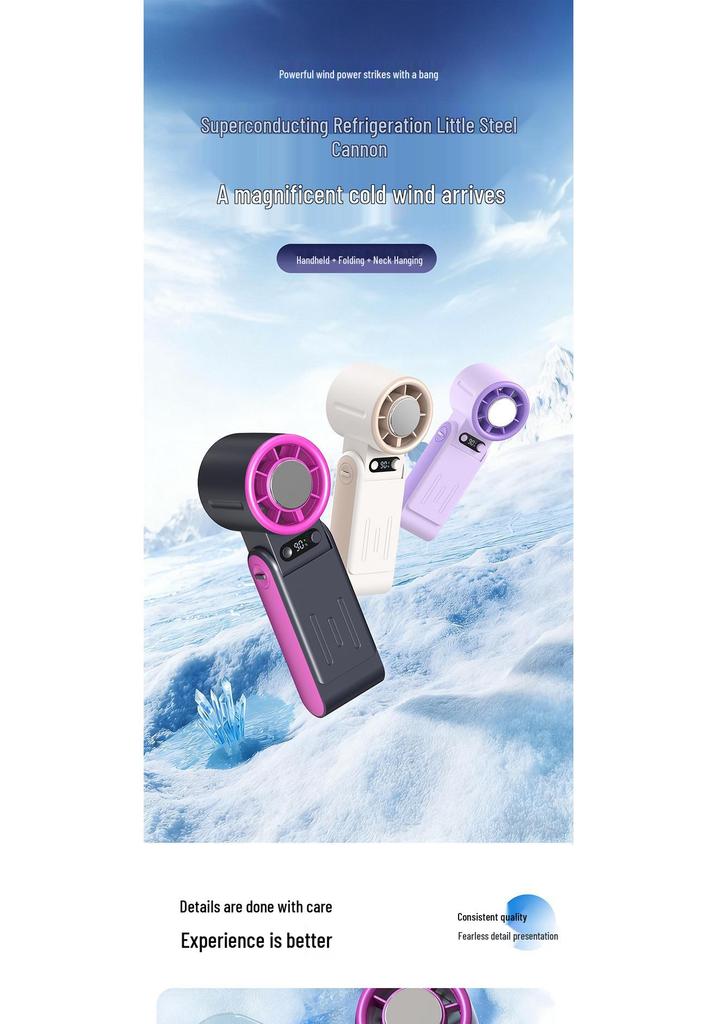 Portable Rechargeable Handheld Fan with High-Speed Semiconductor Cooling and Folding Design