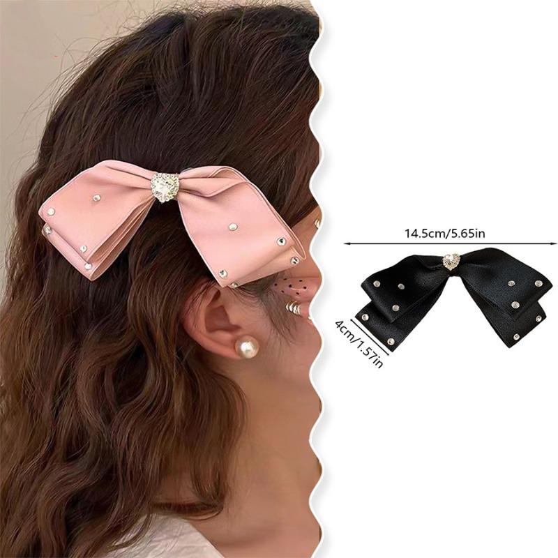 Fabric bow hair clip female love rhinestone gentle duckbill clip half tie hair hair accessories