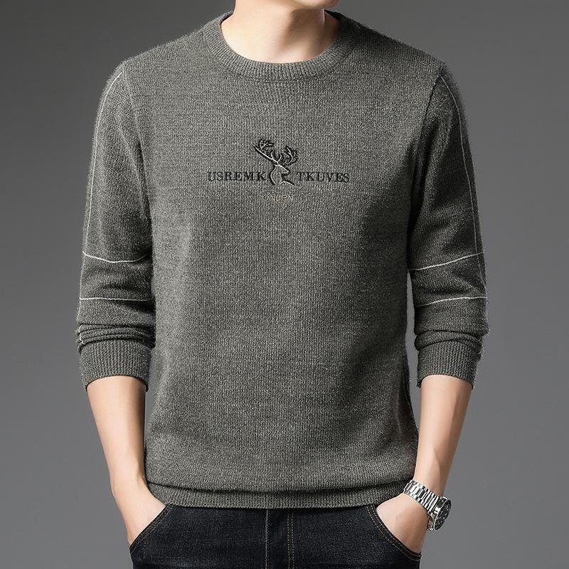New Winter Velvet Warm Sweater for Men Thickened Chenille Middle-aged Men's Round Neck Knitted Bottoming Shirt for Men
