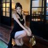 Extravagant Detachable Butterfly Brooch Small Black Dress Female Sexy Backless Irregular Hip Wrap Dress