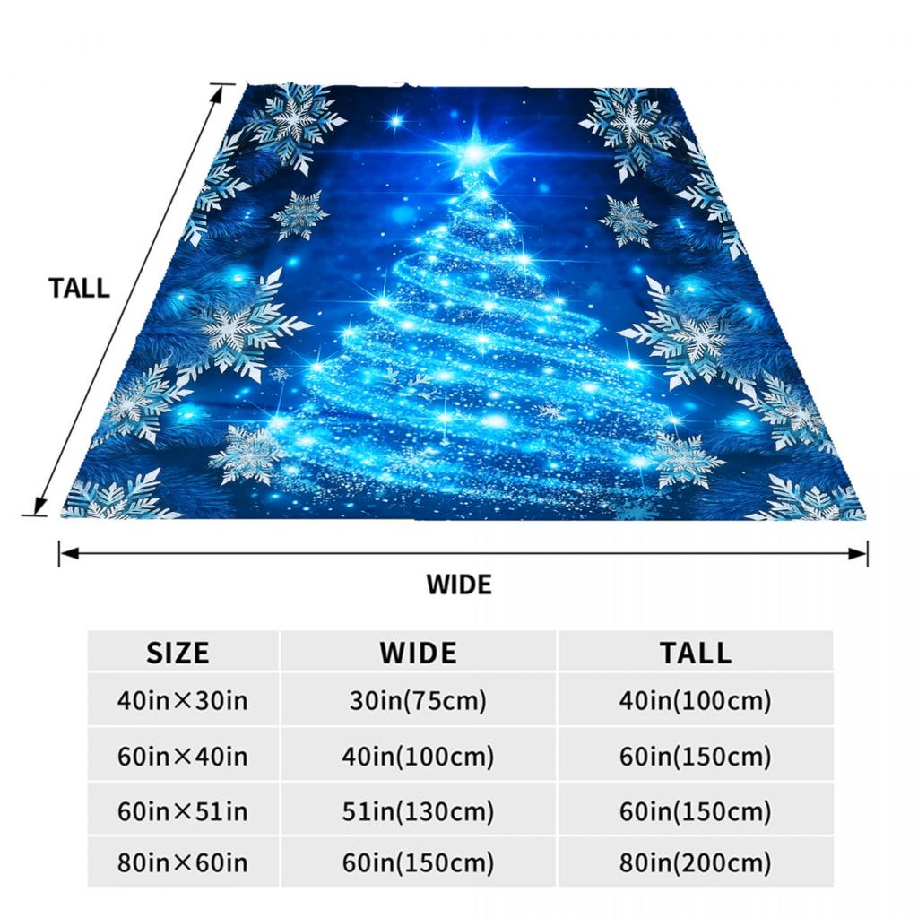 1pc Soft Christmas Tree Print Plush Blanket Blue Xmas Theme Snowflake All Season Use Washable Throw Blanket for Girls Daughter
