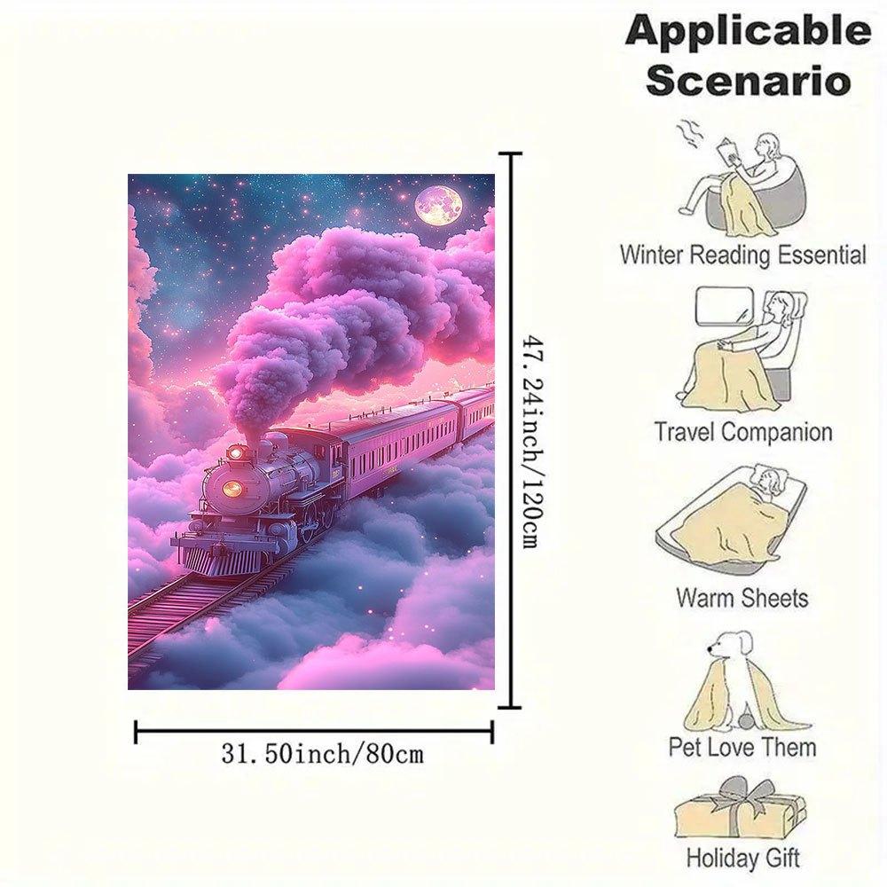 "Magical Cloud Train Fantasy Poster"Blanket Flannel Throw Blanket for Sofa, Bed, Travel, Camping, Office, Couch, Chair, And Bed Gift for Chr