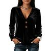 Women's Casual V-Neck Velvet Long Sleeve Top Color