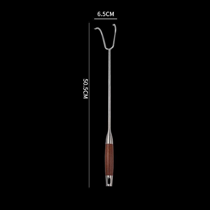 Fishing Meat Hook Stainless Steel Material Pear Wood Handle Hook Roast Bacon Roast Duck Marinated Meat Double Hook Meat Fork