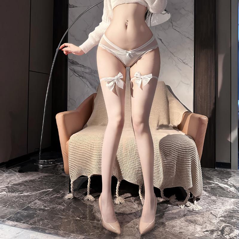 Sexy Bow Flat Mouth Ultra Thin Over Knee Stockings For Women Sweet Japanese Jk Style