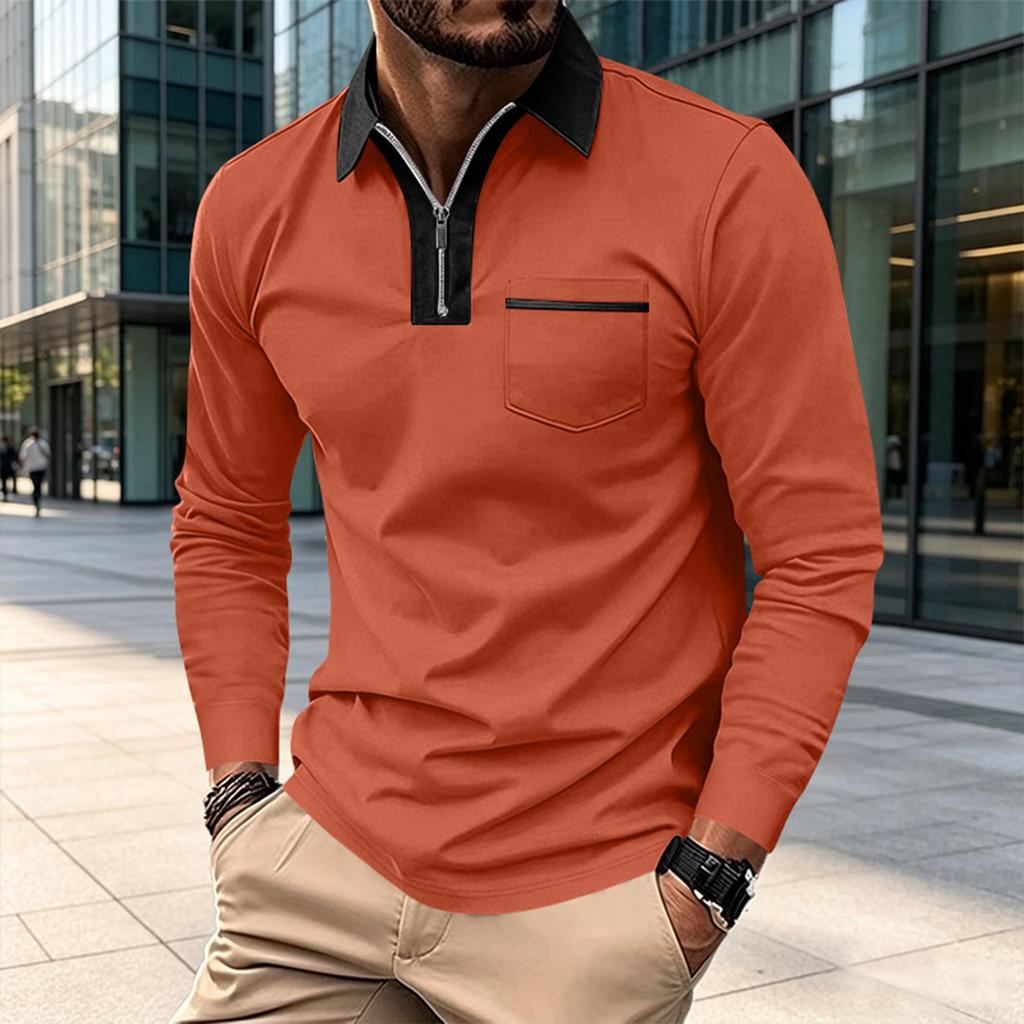 Men's Long Sleeve Shirt Slim Fit Color Block with Pocket