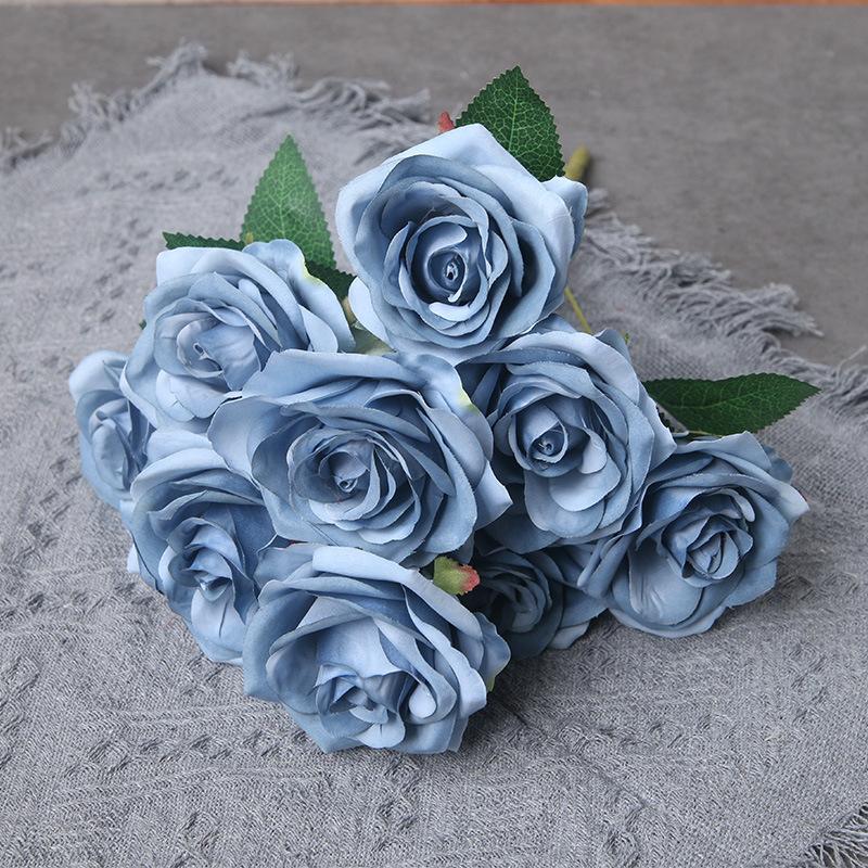 Fiore di Seta Artificiale Arancione, Bouquet di Rose Finte, Oggetti di Scena per Fotografia di Matrimonio, Soggiorno di Casa, Decorazioni Angolo Giardino Rose